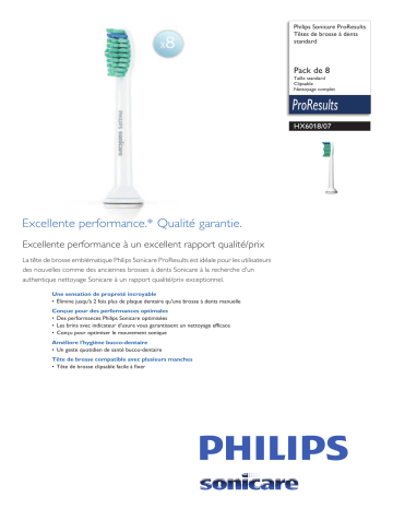 Product information | Philips Sonicare - HX6018/07 Brossette dentaire Product fiche | Fixfr