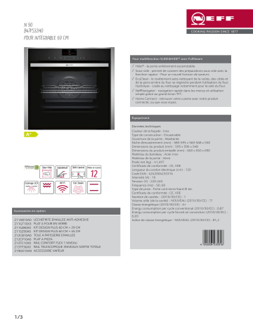 Product information | Neff B47FS32H0 N90 Four encastrable Product fiche | Fixfr