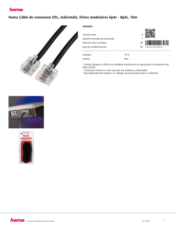 Product information | Hama 10M RJ11 ADSL Blindé Product fiche | Fixfr