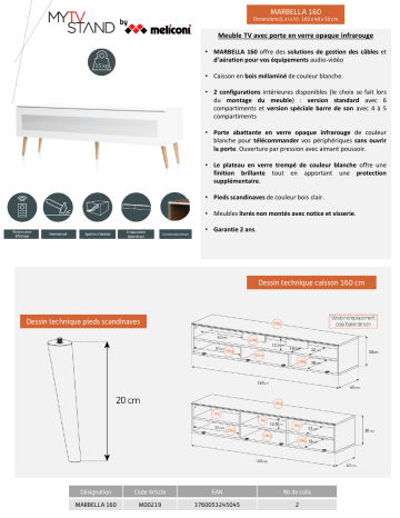 Product information | Meliconi Marbella 160 cm blanc Meuble TV Product fiche | Fixfr