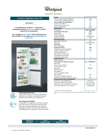 Product information | Whirlpool ART66011 Réfrigérateur combiné encastrable Product fiche | Fixfr