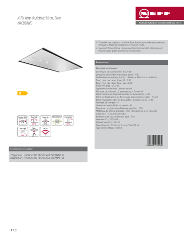 Product information | Neff I94CBS8W0 Hotte plafond Product fiche | Fixfr