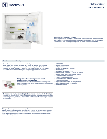 Product information | Electrolux ELB3AF82YY Réfrigérateur 1 porte encastrable Product fiche | Fixfr