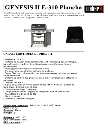 Product information | Weber Genesis II E-310 plancha black Barbecue gaz Product fiche | Fixfr