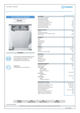 Indesit DSIC3M19 Lave vaisselle tout intégrable Product fiche