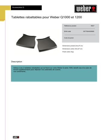 Product information | Weber 2 tablettes rabattables pour Q100 - 1000 Plan de travail Product fiche | Fixfr