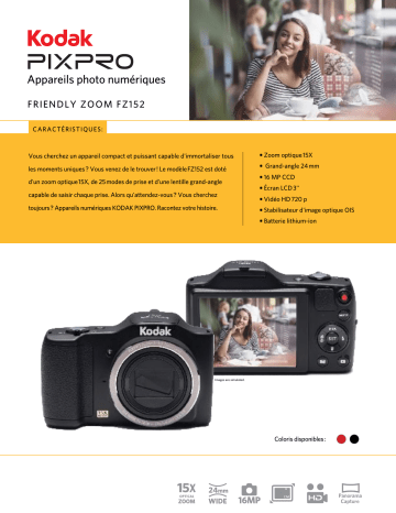 Product information | Kodak FZ152 Noir Appareil photo Compact Product fiche | Fixfr