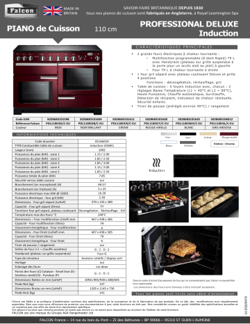 Product information | Falcon PRODELUX110 INDUC BLANC CHROME Piano de cuisson induction Product fiche | Fixfr