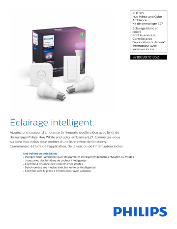 Product information | Philips HW&CA Kit de démarrage E27 x2 et téléc Ampoule connectée Product fiche | Fixfr