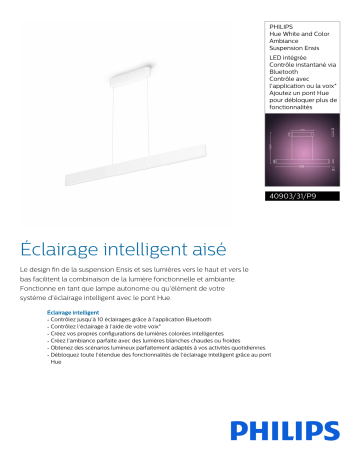 Product information | Philips Hue & Color ENSIS Suspension 2x39W - Luminaire Product fiche | Fixfr