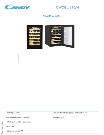 Product information | Candy CWCEL 210/N Divino Cave à vin de service Product fiche | Fixfr