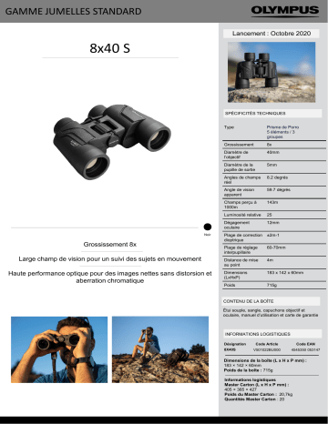 Product information | Olympus 8x40 S Jumelles Product fiche | Fixfr