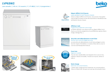 Product information | Beko LVP63W2 Lave vaisselle 60 cm Manuel utilisateur | Fixfr