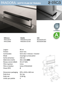 Elica PANDORA IX/F/90 Hotte encastrable plan de travail Product fiche