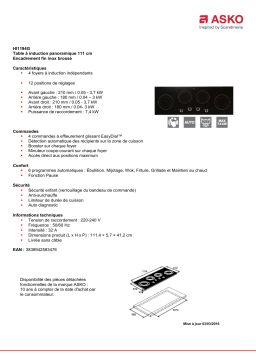 Asko HI1194G Table induction Product fiche