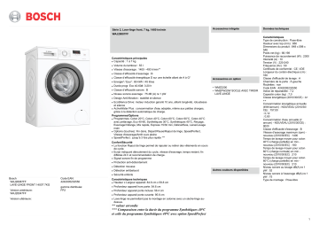 Product information | Bosch WAJ28087FF Lave linge hublot Product fiche | Fixfr