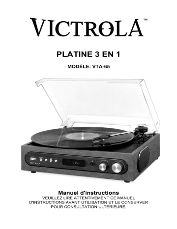 Manuel du propriétaire | Victrola VTA-65 Platine vinyle Owner's Manual | Fixfr