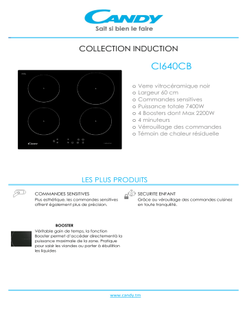Product information | Candy CI640CB Table induction Product fiche | Fixfr