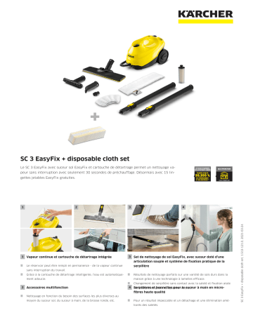 Kärcher | Product information | Karcher SC3 EASYFIX + LINGETTES JETABLES Nettoyeur vapeur Product fiche | Fixfr