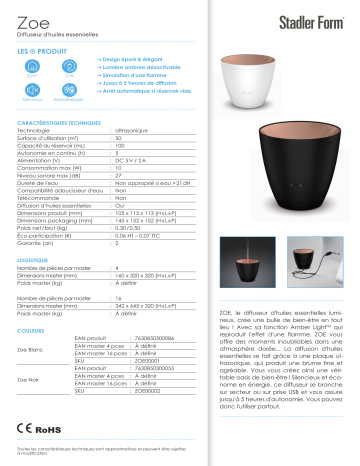 Product information | Stadler Form ZOE Blanc Diffuseur d'Arome Product fiche | Fixfr