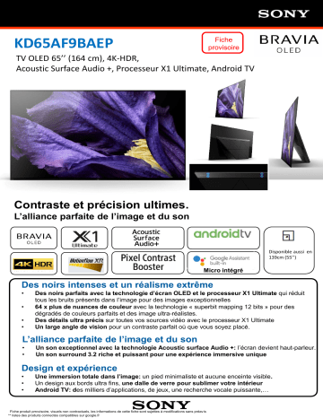 Product information | Sony 65AF9BAEP Android TV TV OLED Product fiche | Fixfr
