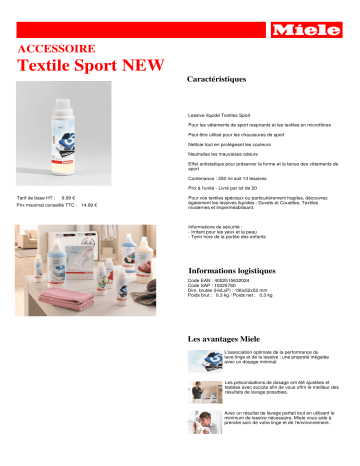 Product information | Miele Liquide Textile Sport 250ml Lessive Product fiche | Fixfr