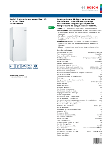 Manuel du propriétaire | Bosch GSN58AWDV Congélateur armoire Owner's Manual | Fixfr