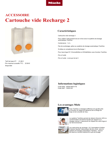 Product information | Miele vide - recharge 2 Cartouche recharge lessive Product fiche | Fixfr