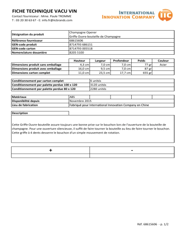 Product information | Vacuvin Ouvre-Bouteilles à Champagne Griffe Product fiche | Fixfr