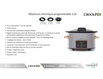 Product information | Crock Pot CSC060X-01 3.5L Mijoteuse Product fiche | Fixfr