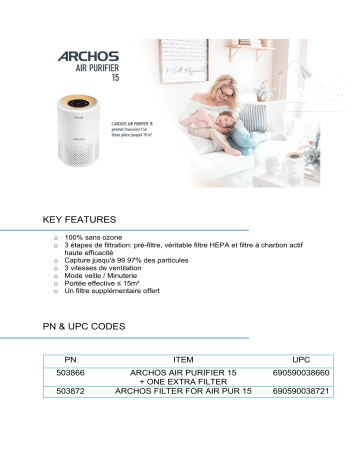 Product information | Archos ARCHOS AIR PURIFIER 15 Purificateur d'air Product fiche | Fixfr