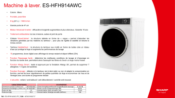 Product information | Sharp ES-HFH914AWC Lave linge hublot Product fiche | Fixfr