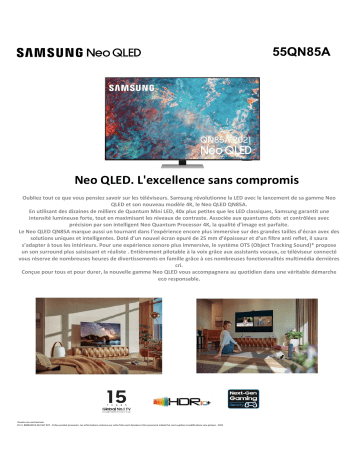 Product information | Samsung Neo QLED QE55QN85A 2021 TV QLED Product fiche | Fixfr