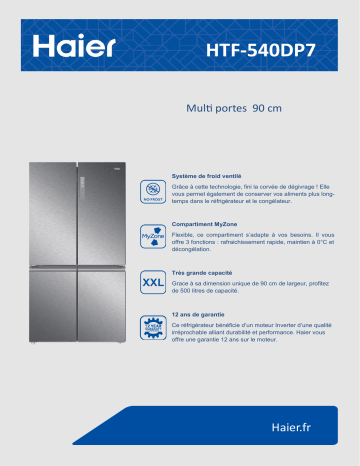 Product information | Haier HTF-540DP7 Réfrigérateur multi portes Product fiche | Fixfr