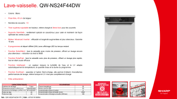 Product information | Sharp QW-NS24F44DW Lave vaisselle 45cm Product fiche | Fixfr