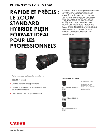 Product information | Canon RF 24-70mm f/2.8 L IS USM Objectif pour Hybride Plein Format Product fiche | Fixfr