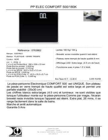 Product information | Soehnle Style Sense Comfort 500 Noir Pèse personne Product fiche | Fixfr