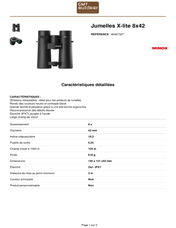 Product information | Minox X-Lite 8X42 Jumelles Product fiche | Fixfr