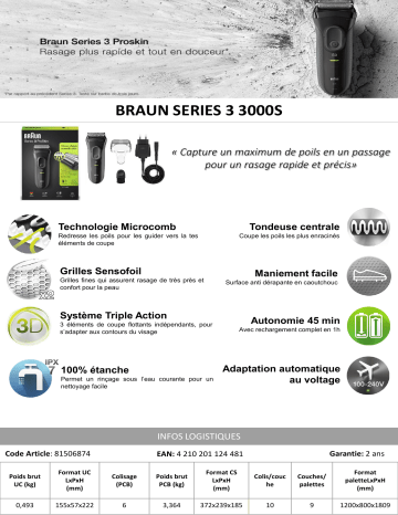 Product information | Braun Series 3 3000S Proskin Rasoir électrique Product fiche | Fixfr