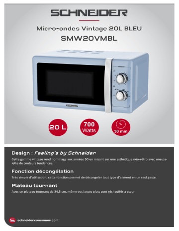 Product information | Schneider SMW20VMBL bleu Micro ondes Product fiche | Fixfr