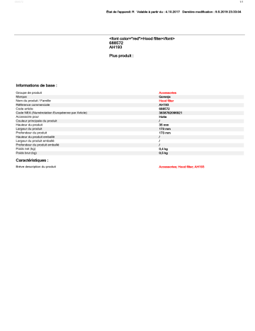 Product information | Gorenje filtre à charbon AH193 Filtre hotte Product fiche | Fixfr