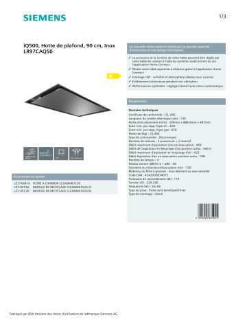 Product information | Siemens LR97CAQ50 Hotte plafond Product fiche | Fixfr