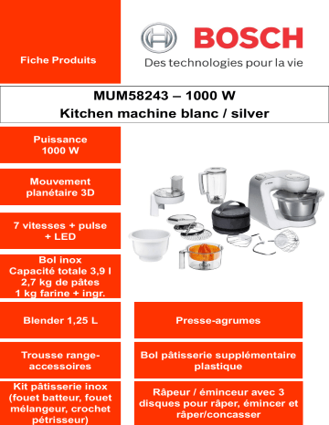 Product information | Bosch MUM58243 Robot pâtissier Product fiche | Fixfr