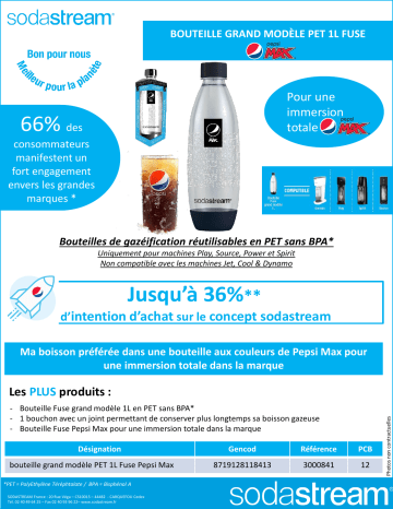Product information | Sodastream PET 1L fuse Pepsi Bouteille Product fiche | Fixfr