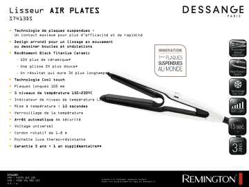 Product information | Remington Air Plates Dessange Lisseur Product fiche | Fixfr