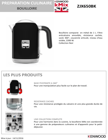 Product information | Kenwood ZJX650BK kMix Noir Bouilloire Product fiche | Fixfr