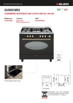 Glem GU960CMR2 Piano de cuisson gaz Product fiche