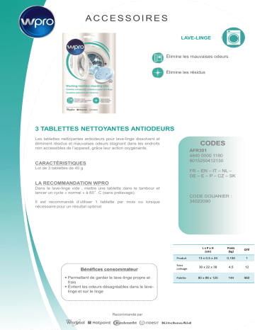 Product information | Wpro TwinDosCare Nettoyant lave linge Product fiche | Fixfr