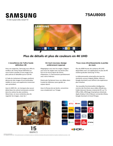 Product information | Samsung UE75AU8005 2021 TV LED Product fiche | Fixfr