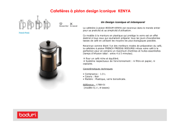 Product information | Bodum KENYA 8 tasses 1L Cafetière Product fiche | Fixfr